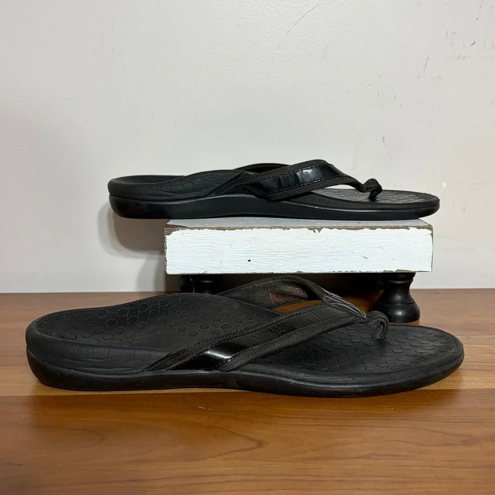 Vionic Womens Tide II Orthotic Flip Flops Black Thong Sandals Size 7